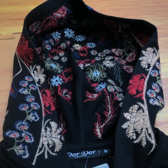Dor Dor Couture Floral Embroidered Hoodie Small S - Picture 4 of 8